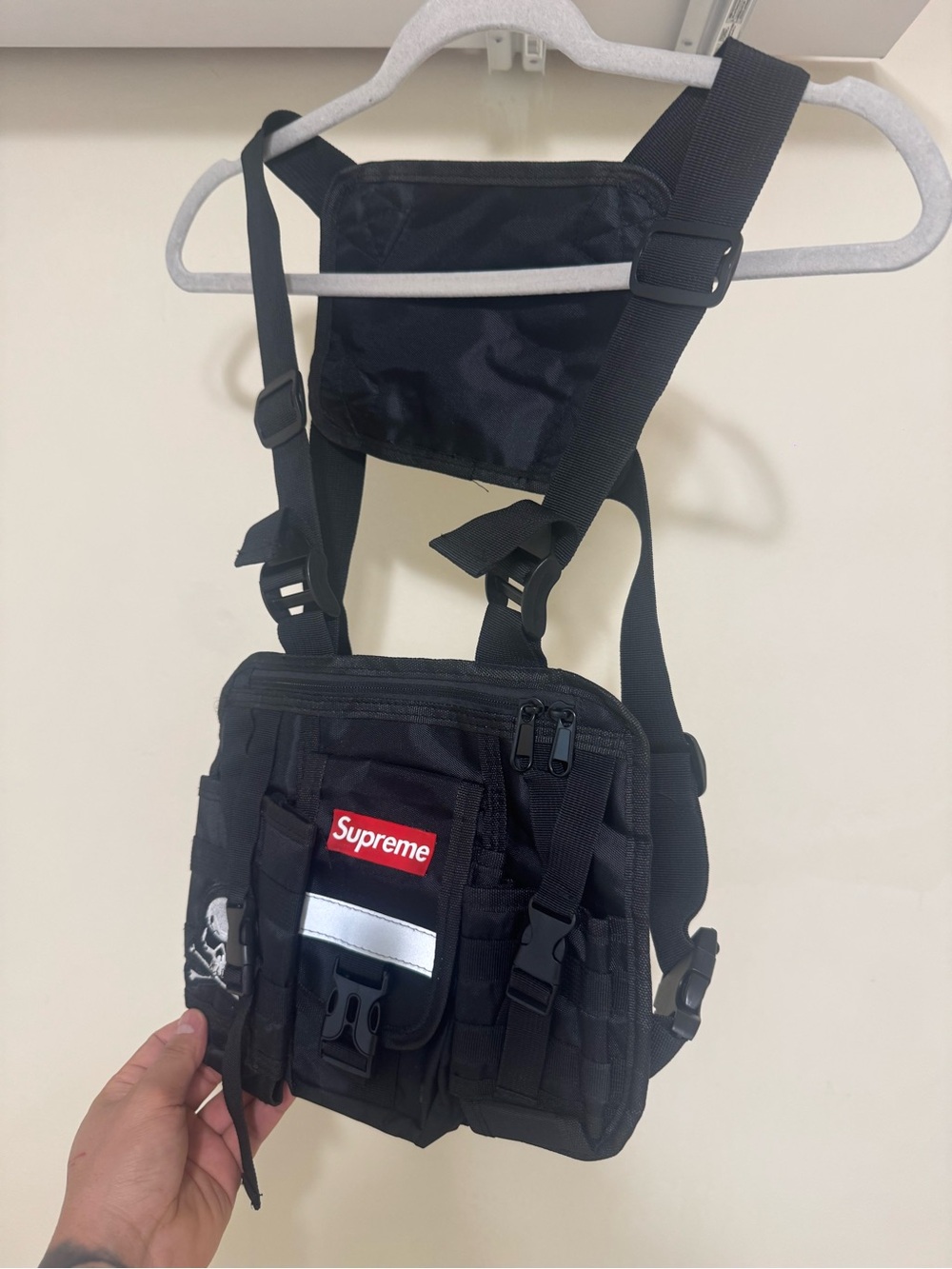 Supreme Black Tactical Chest Pack with Red Logo